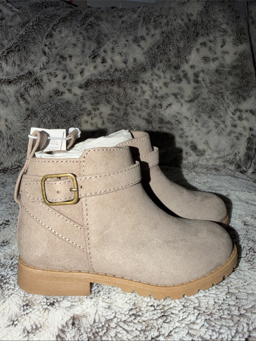 Kids Grey Suede Ankle Boots with Buckle